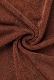 Brown Sexy Solid Patchwork Half A Turtleneck Long Sleeve Two Pieces