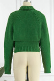 Green Sexy Casual Solid Hollowed Out Turtleneck Long Sleeve Two Pieces