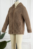 Camel Casual Solid Patchwork Cardigan Collar Outerwear