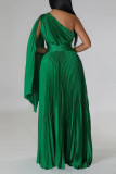 Green Elegant Solid Patchwork Fold Oblique Collar Straight Dresses