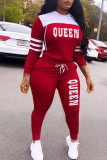 Red Casual Print Patchwork O Neck Long Sleeve Two Pieces