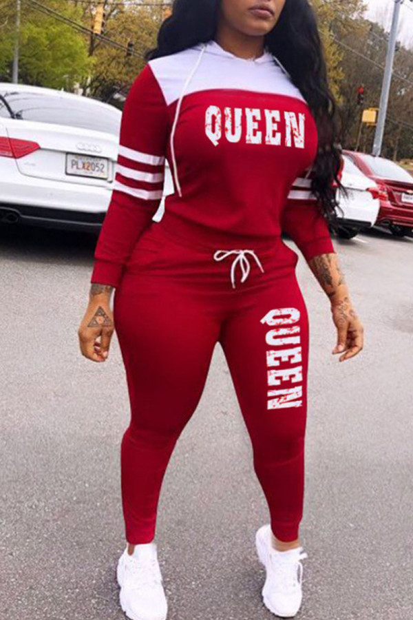 Red Casual Print Patchwork O Neck Long Sleeve Two Pieces