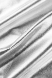 Silver Sexy Solid Patchwork Turtleneck Sleeveless Two Pieces