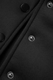 Black Casual Solid Patchwork Mandarin Collar Outerwear