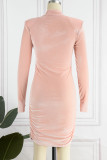 Pink Sexy Solid Fold Turtleneck Long Sleeve Dresses