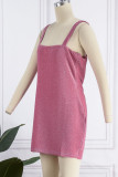 Pink Sexy Solid Backless Square Collar Sling Dress Dresses