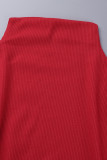 Red Casual Solid Patchwork O Neck A Line Dresses