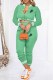 Green Casual Print Patchwork Mandarin Collar Long Sleeve Two Pieces
