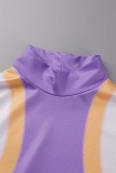 Purple Sexy Print Asymmetrical O Neck Sleeveless Dress Dresses