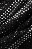 Black Sexy Solid Patchwork Hot Drill O Neck One Step Skirt Dresses