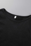 Black Sexy Solid Tassel Patchwork O Neck Sleeveless Two Pieces