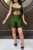 Army Green Sexy Casual Solid Backless Spaghetti Strap Sleeveless Two Pieces