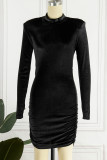 Pink Sexy Solid Fold Turtleneck Long Sleeve Dresses