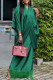 Green Elegant Solid Solid Color V Neck Half Sleeve Two Pieces