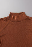 Brown Sexy Solid Patchwork Half A Turtleneck Long Sleeve Two Pieces