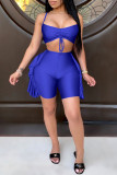 Royal Blue Sexy Casual Solid Backless Spaghetti Strap Sleeveless Two Pieces