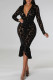 Black Sexy Solid Patchwork Flounce V Neck Trumpet Mermaid Dresses