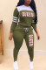 Army Green Casual Print Patchwork O Neck Long Sleeve Two Pieces
