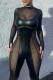 Black Sexy Solid Patchwork See-through O Neck Skinny Jumpsuits