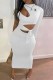 White Sexy Print Hollowed Out O Neck Dresses