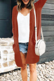 Brown Fashion British Style Adult Sweater Solid Patchwork Pocket Conventional Collar Tops