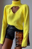 Green Sexy Casual Solid Hollowed Out Turtleneck Long Sleeve Two Pieces