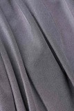 Grey Sexy Solid Hollowed Out Fold O Neck Long Sleeve Dresses