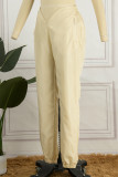 Apricot Casual Solid Basic Regular Low Waist Conventional Solid Color Trousers