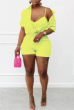 Pink Fashion Casual Solid Basic Turndown Collar Short Sleeve Three-piece Set