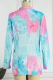 Powder Blue Casual Print Tie Dye Patchwork Buttons Turn-back Collar Outerwear