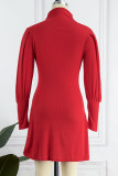 Red Casual Solid Patchwork O Neck A Line Dresses
