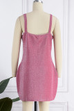Pink Sexy Solid Backless Square Collar Sling Dress Dresses