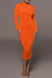 Black Casual Solid Patchwork Half A Turtleneck Pencil Skirt Dresses