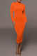 Tangerine Red Casual Solid Patchwork Half A Turtleneck Pencil Skirt Dresses