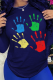 Navy Blue Street Print Patchwork O Neck Tops
