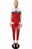 Red Casual Print Letter Zipper Collar Long Sleeve Two Pieces