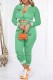 Green Casual Print Letter Mandarin Collar Long Sleeve Two Pieces