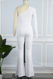 Black Sexy Casual Solid Patchwork Backless Oblique Collar Skinny Jumpsuits