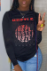 Black Street Print Letter O Neck Tops