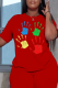 Red Daily Print Patchwork O Neck T-Shirts