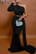 Black Elegant Solid Patchwork Oblique Collar Evening Dress Dresses