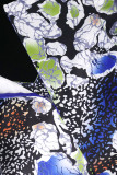Blue Elegant Print Patchwork Flounce Square Collar One Step Skirt Dresses