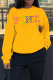 Yellow Street Print Letter O Neck Tops