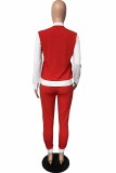 Red Casual Print Letter Zipper Collar Long Sleeve Two Pieces