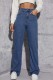 Blue Casual Solid Patchwork High Waist Straight Denim Jeans