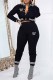 Black Casual Print Letter Mandarin Collar Long Sleeve Two Pieces