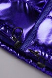 Blue Casual Solid Patchwork Mandarin Collar Outerwear