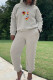 Grey Casual Print Rivets Patchwork Hooded Collar Long Sleeve Two Pieces