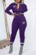 Purple Casual Print Letter Mandarin Collar Long Sleeve Two Pieces