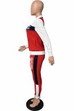 Red Casual Print Letter Zipper Collar Long Sleeve Two Pieces